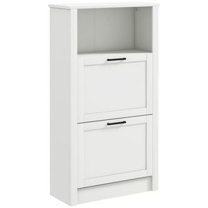HOMCOM Dulap Ingust cu 2 Usi Rafturi Ajustabile si Compartiment Deschis pentru 10 Perechi de Incaltaminte 58x24x105 cm Alb | Aosom Romania imagine