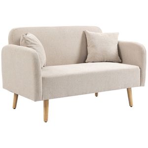 HOMCOM Canapea cu 2 locuri, Canapea, Design Modern, Incl. 2 Perne, Picioare din Lemn, 130 x 70 x 80 cm, Crem | Aosom Romania imagine