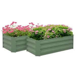 Outsunny Set de 2 paturi de legume pentru gradina dim. 100L x 50l x 30H cm - tabla de otel ondulata verde | Aosom Romania imagine
