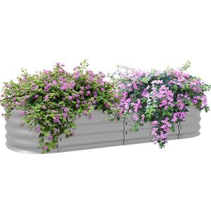 Outsunny Pat de flori pentru plante, pat de flori modular, margini protejate, design fara fund, 150 x 62 x 30 cm, Argintiu | Aosom Romania imagine