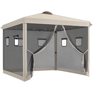 Outsunny Pavilion Pliabil, reglabil în înălțime, perdele de plasă, geantă de transport, structură metalică, 3 x 3 x 3 m, Bej | Aosom Romania imagine