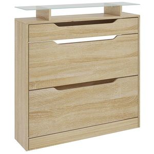 HOMCOM Dulap pentru pantofi 2 sertare rabatabile + 1 sertar culisant + 1 blat si 1 raft din sticla ajustabil | Aosom Romania imagine