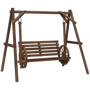 Outsunny Balansoar de grădină 2 locuri din lemn cu brațe Roți Căruțe pentru grădină - dim. 200L x 137l x 167H cm | Aosom Romania imagine
