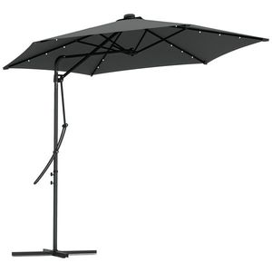 Outsunny Umbrelă Excentrică de 3 m cu Lumini LED cu Manivelă și Bază în Cruce pentru Exterior Patio Terasă Gri Închis | Aosom Romania imagine