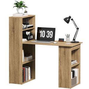 HOMCOM Birou Informatice cu raft de depozitare Birou de colț bibliotecă adiacentă Depozitare multiplă Chêne | Aosom Romania imagine