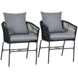 Outsunny Scaune de exterior, set de 2, design boho, perne pentru șezut și spătar, șezut confortabil, cadru metalic, Negru | Aosom Romania imagine