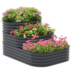 Outsunny Căsuță de grădină în formă de pătrat cu fund deschis 3 etaje pentru ierburi legume fructe flori 158 x 109 x 82 cm gri | Aosom Romania imagine