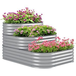 Outsunny Pat înalt cu trepte în aer liber, Cutie de plante pentru flori, 3 trepte, 158 cm x 109 cm x 82 cm, Argintiu | Aosom Romania imagine