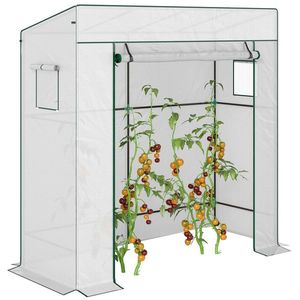 Outsunny Seră de grădină murală adăpostită cu 1 ușă înrolabilă, bârnă PE renforțată, 2 ferestre, dim. 196L x 77l x 197/178H cm | Aosom Romania imagine
