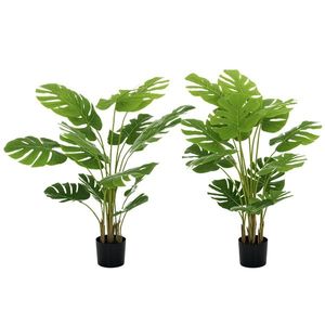 HOMCOM Lot de 2 plante artificiale Monstera deliciosa cu ghiveci inclus, înălțime 120 cm, pentru interior, decor | Aosom Romania imagine