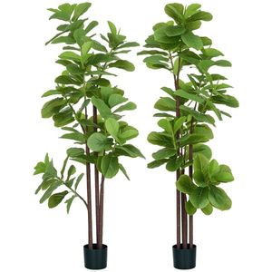 HOMCOM Set de 2 plante artificiale Figuier à feuilles de violon Ficus Lyrata înălțime 180cm cu ghiveci | Aosom Romania imagine
