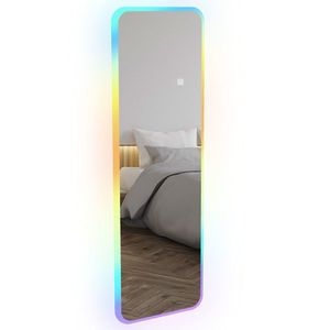 HOMCOM Oglindă de Corp Intreg cu Lumini LED 120x40 cm Oglindă de Perete cu Iluminare de 7 Culori RGB si Functie de Memorie | Aosom Romania imagine