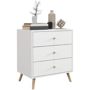 HOMCOM Comodă 3 sertare Design scandinav Mobilier de Depozitare Camera MDF Alb mânere picioare conice Lemn Masiv de pin | Aosom Romania imagine