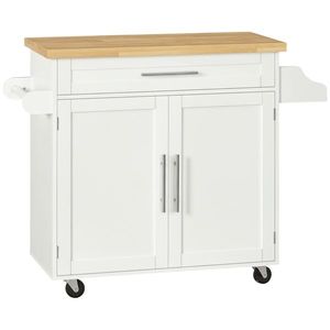 HOMCOM Cărucior de bucătărie Servie, Insulă de bucătărie, 1 Suport pentru condimente, 1 Suport pentru prosoape, 109 cm x 40 cm x 89 cm, Alb | Aosom Romania imagine