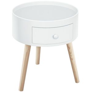 HOMCOM Masa de cafea cu sertar, rotundă, design scandinav, margine de protecție, lemn, Ø38 x H45 cm, Alb | Aosom Romania imagine
