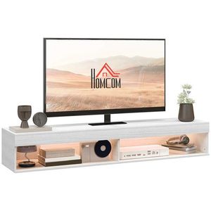 HOMCOM Meuble TV suspendat mural cu iluminare LED pentru televizoare de până la 75 de inci, rafturi, 180L x 40l x 30H cm, alb | Aosom Romania imagine