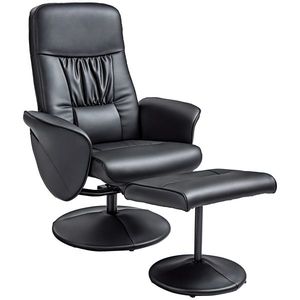HOMCOM Set de 2 piese Fotoliu cu Taburet Fotoliu de relaxare cu Taburet, reglabil în înălțime, spătar înclinabil, Negru | Aosom Romania imagine