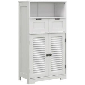 kleankin Mobila de baie dulap 2 uși raft ajustabil 2 sertare niche 61 x 30, 5 x 109, 5 cm alb | Aosom Romania imagine