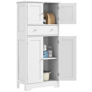 HOMCOM Armoire de cuisine buffet cuisine cu placarde, rafturi reglabile, sertar, 60 x 30 x 128 cm, alb | Aosom Romania imagine