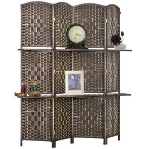 HOMCOM Paravan separator de cameră 4 panouri 160 x170 cm cu 2 rafturi, pliabil, din lemn | Aosom Romania imagine