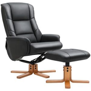 HOMCOM Relaxsessel cu Hocker, Funcție de culcare, Piele ecologică, până la 150 kg, 71 x 84 x 102 cm, Negru | Aosom Romania imagine