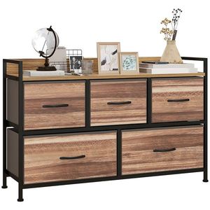 HOMCOM Comodă de Depozitare 5 sertare din Material Textil 98 x 29 x 63 cm structură din oțel negru | Aosom Romania imagine