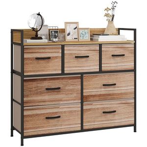 HOMCOM Comodă 7 sertare mobilier de depozitare sertar în țesătură pliabil - structură oțel negru - 98 x 29 x 85 cm | Aosom Romania imagine