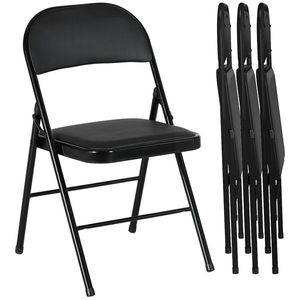 HOMCOM Set 4 scaune pliante, scaune de birou portabile, picioare din oțel, scaun pliant pentru birou, recepție, sală de așteptare, piele artificială, negru | Aosom Romania imagine