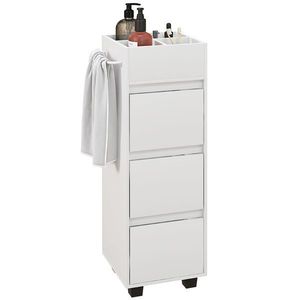 HOMCOM Mobilier de depozitare pentru baie cu 4 compartimente, 3 sertare și suport pentru prosoape, dim. 35 x 30 x 90 cm, alb | Aosom Romania imagine