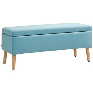HOMCOM Bancă cu spațiu de depozitare, până la 220 kg, aspect din in, 110x39x45cm, Albastru | Aosom Romania imagine