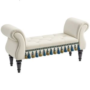 HOMCOM Bancă de Așteptare, Sitzbank, Design Vintage, până la 150 kg, 117x40x58 cm, Bej | Aosom Romania imagine