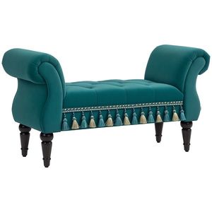 HOMCOM Bancă de șezut, bancă de pat, design vintage, până la 150 kg, 117x40x58 cm, Verde | Aosom Romania imagine