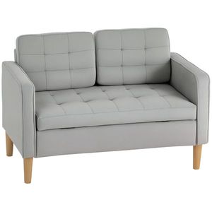 HOMCOM Canapea cu Două Locuri cu Spațiu de Depozitare, Butoniera, Perne, Lemn de Cauțiuc, 117x62x78 cm, Gri Deschis | Aosom Romania imagine