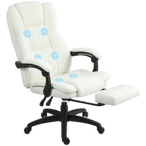 Vinsetto Scaun de birou reglabil cu suport pentru picioare, tetieră, funcție de masaj, piele ecologică, 68, 5x68, 5x113-121cm, Crem | Aosom Romania imagine