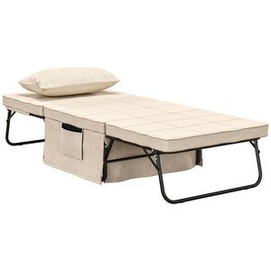 HOMCOM Fauteuil lit convertible chauffeuse chaise longue et pouf 4 în 1 cu dossier inclinable 5 positions cremă | Aosom Romania imagine