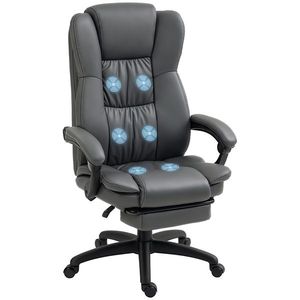 Vinsetto Scaun de birou reglabil cu suport pentru picioare, tetiere, funcție de masaj, piele ecologică, 68, 5x68, 5x113-121cm, Gri închis | Aosom Romania imagine