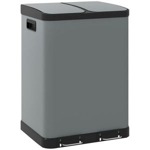 HOMCOM Coș de gunoi dublu, 2 x 30L, rezistent la amprente, Pedală, tăvi interioare detașabile, Gri | Aosom Romania imagine