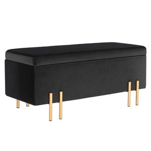 HOMCOM Băncuță, Polsterbank cu spațiu de depozitare, Metal, Lemn de Cauțiuc, Spumă, 100 x 40 x 42 cm, Negru | Aosom Romania imagine