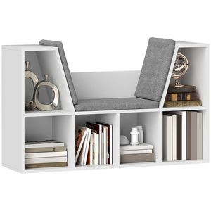 HOMCOM Bibliotecă cu loc de șezut, 6 rafturi, căptușit, 105 x 30 x 63 cm, alb | Aosom Romania imagine