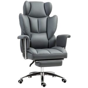HOMCOM Scaun de birou ergonomic, tapițat, cu suport pentru picioare, spătar reglabil, rotativ la 360°, Gri închis | Aosom Romania imagine