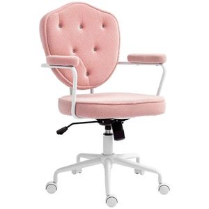 HOMCOM Scaun de birou frumos cu material moale, tapitat cu butoni, reglabil pe înălțime, roz | Aosom Romania imagine