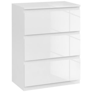 HOMCOM Comoda cu 3 Sertare Comoda de Dormitor Moderna cu Design Anti-rasturnare 55x34x75 cm Alb Lucios | Aosom Romania imagine