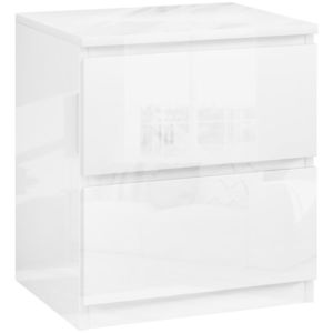 HOMCOM Măsuță de Noapte cu 2 Sertare Măsuță de Noapte pentru Dormitor Sufragerie 40x34x45 cm Alb Lucios | Aosom Romania imagine
