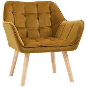 HOMCOM Fotoliu Tapitat, Fotoliu Cu Accente, Design Nordic, Efect De Catifea, până la 120 kg, picioare din lemn de cauciuc, Galben | Aosom Romania imagine