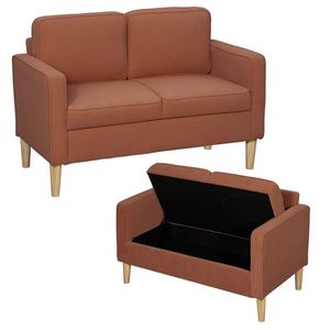HOMCOM Canapea 2 Locuri cu Spatiu de Depozitare si Picioare Solide de Lemn, pentru Sufragerie, Dormitor, 117 x 63 x 79 cm, Portocaliu | Aosom Romania imagine