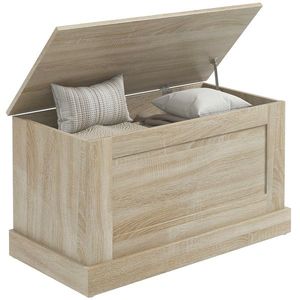 HOMCOM Cuptor de depozitare, cutie de jucării, cu balamale de siguranță, pentru sufragerie, din lemn, 80 x 40 x 45 cm, lemn natural | Aosom Romania imagine