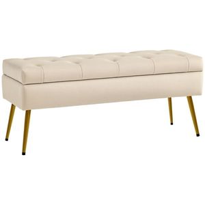HOMCOM Bancă de depozitare în aspect de catifea, Hocker căptușit cu design căptușit, Cadru metalic, 102 x 35 x 43 cm, Bej | Aosom Romania imagine