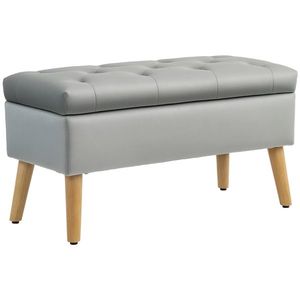 HOMCOM Bancă de depozitare cu material catifelat, picioare din lemn, pentru cameră de zi, dormitor, hol, 80 x 35 x 40 cm, Gri | Aosom Romania imagine