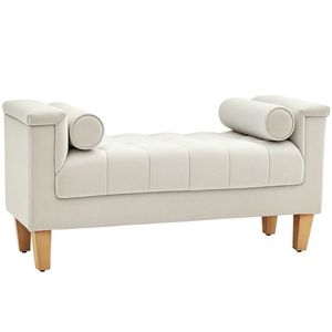 HOMCOM Bancă de tapitat, design vintage, 2 perne, chenille, 115 x 44 x 58 cm, Bej | Aosom Romania imagine