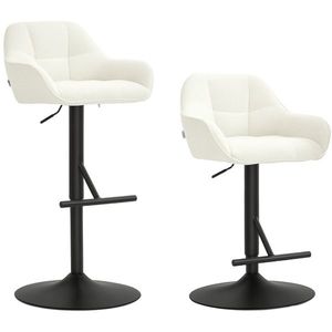 HOMCOM Lot de 2 taburete de bar, scaune de bar, înălțime reglabilă, material textil efect in și bază din oțel, 52, 5 x 53 x 86, 5-108 cm, crem | Aosom Romania imagine